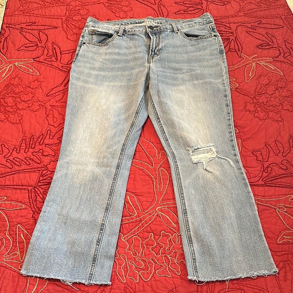 Old Navy Blue Flare Ankle Length Distressed Jeans